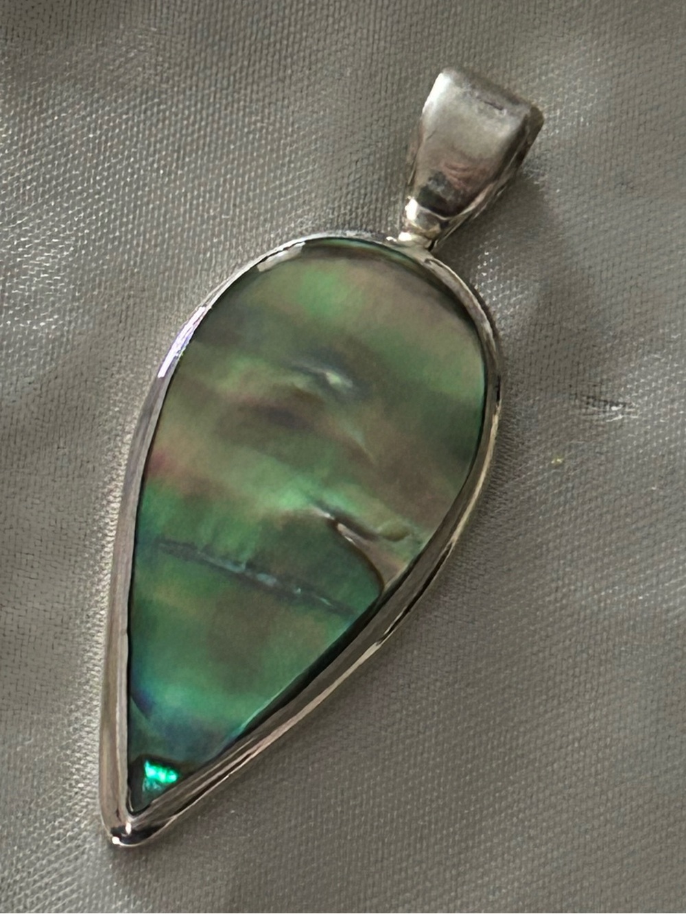 Large Sterling Silver Teardrop Abalone Pendant